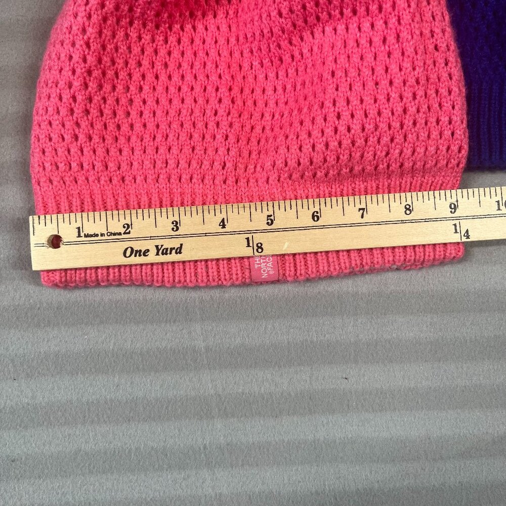North Face Beanie Kids Medium Blue Pink Colorblock - Picture 6 of 7